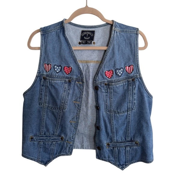 Vintage Solutions Original Denim Vest Western Americana Heart Patch Y2K Medium - Picture 4 of 10